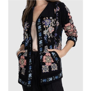 JOHNNY WAS Biya Black Embroidered Floral Jacket Duster Cardigan - Size Small